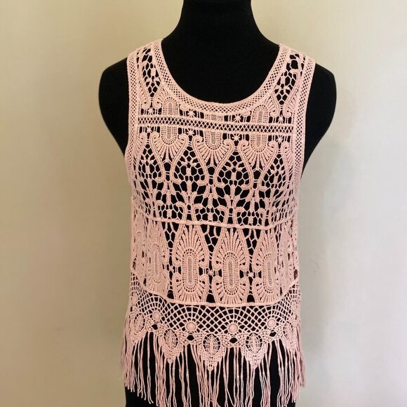 Love Tree Tops - Love Tree Peach Crochet Sleeveless Women’s Top Size Small Boho Summer Festival